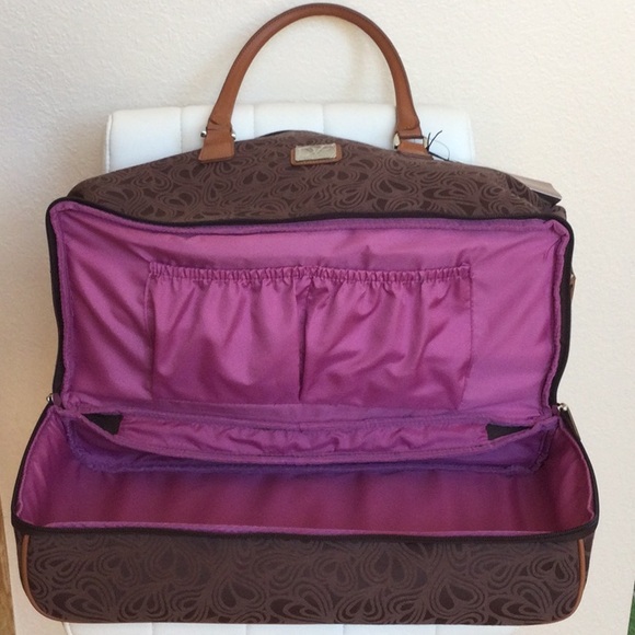 NWT Diane Von Furstenberg Brown Luggage Weekender Suitcase Travel Bag - Picture 8 of 16